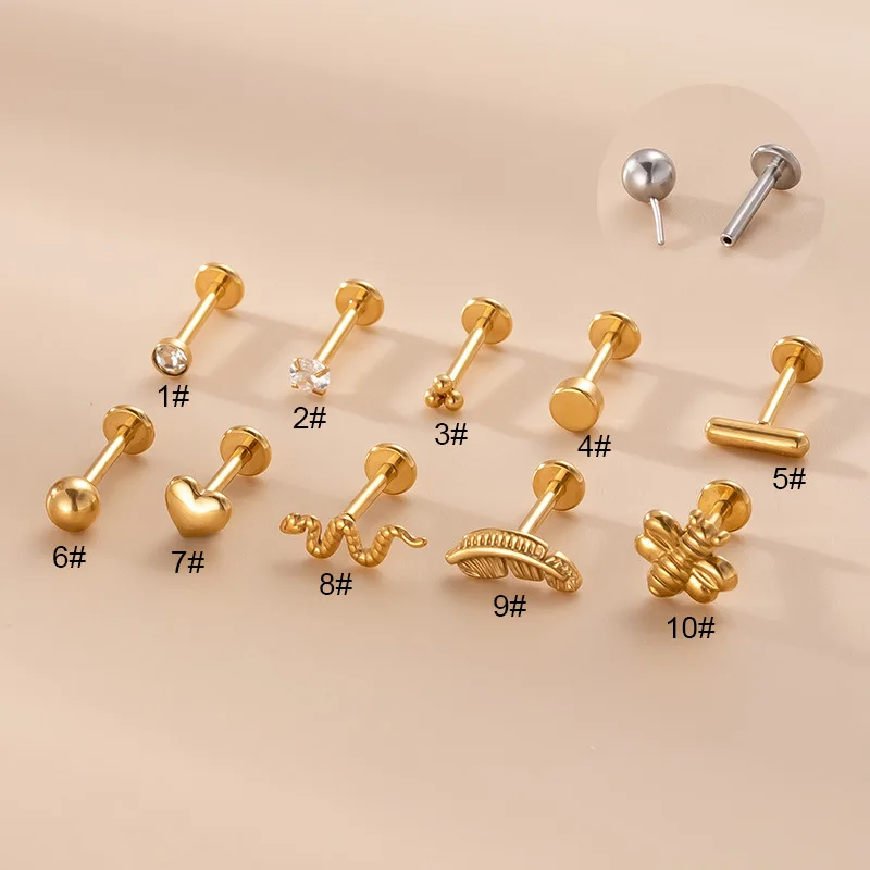 POENNIS New Design Threadless Body Piercing Jewelry Surgical Steel  Push in Labret Lip Ring