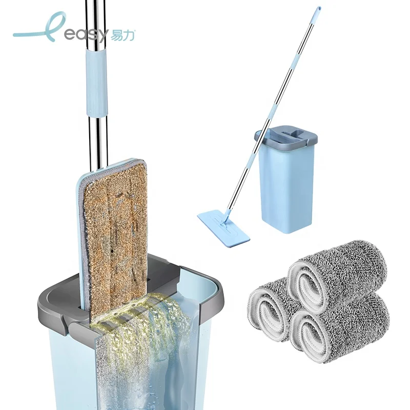 Microfiber Flat Mop Hands Free Mop Bucket with Wringer Set Flat Squeeze Mop and Bucket Set floor cleaner