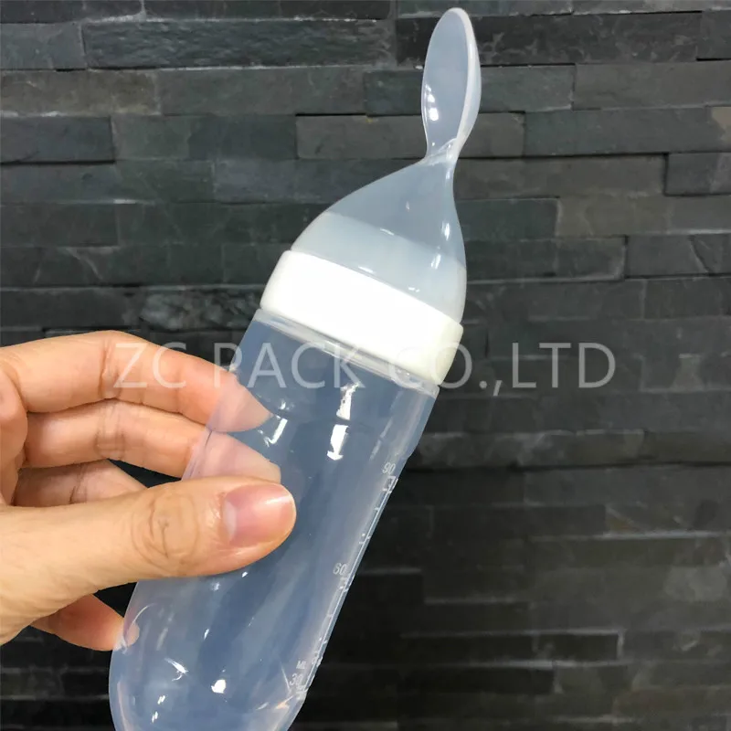 Amazon Hot sale BPA Free Food Grade Silicone Feeder Baby feeding bottle with spoon