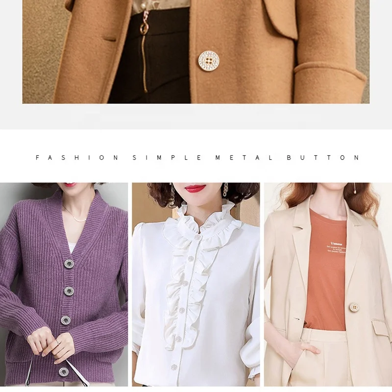 Round Shape Four Hole 4 Holes Gold Metal Engraved Sew On Buttons With Rhinestone Diamond Crystals Acrylic