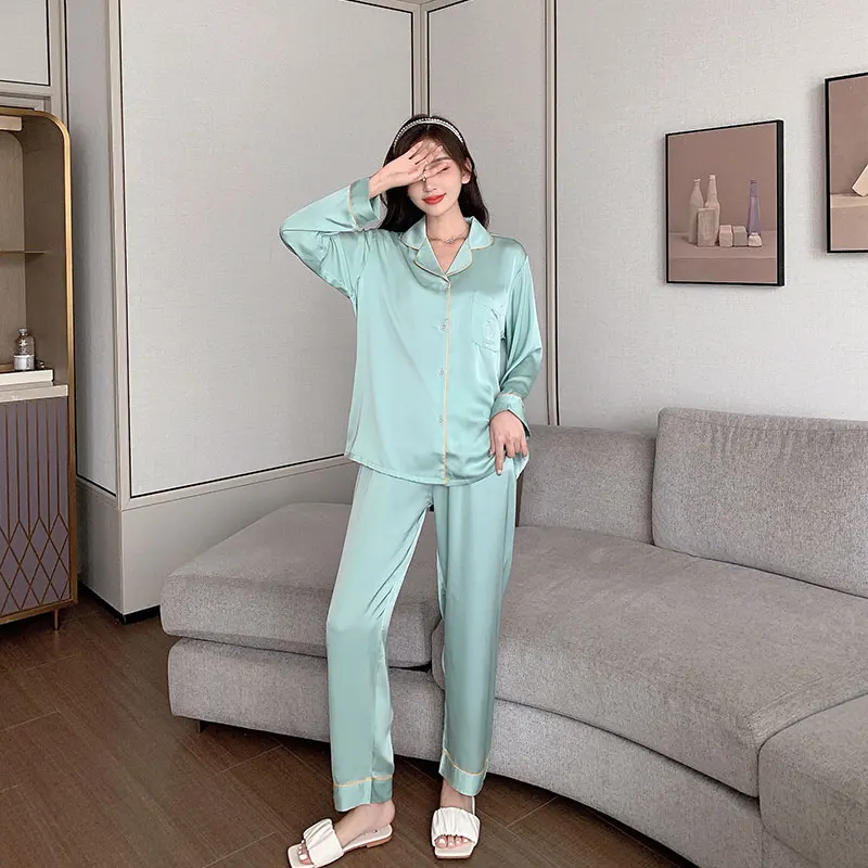 Plus size wonder adult woman womens mens satin ice silk sleepwear sleeping wears ladies couple pajamas sets 2 piece loungewear