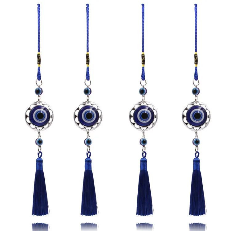 Hollow out blue glass round peach heart Turkiye evil eyes tassel car hanging alloy personality hanging decorations