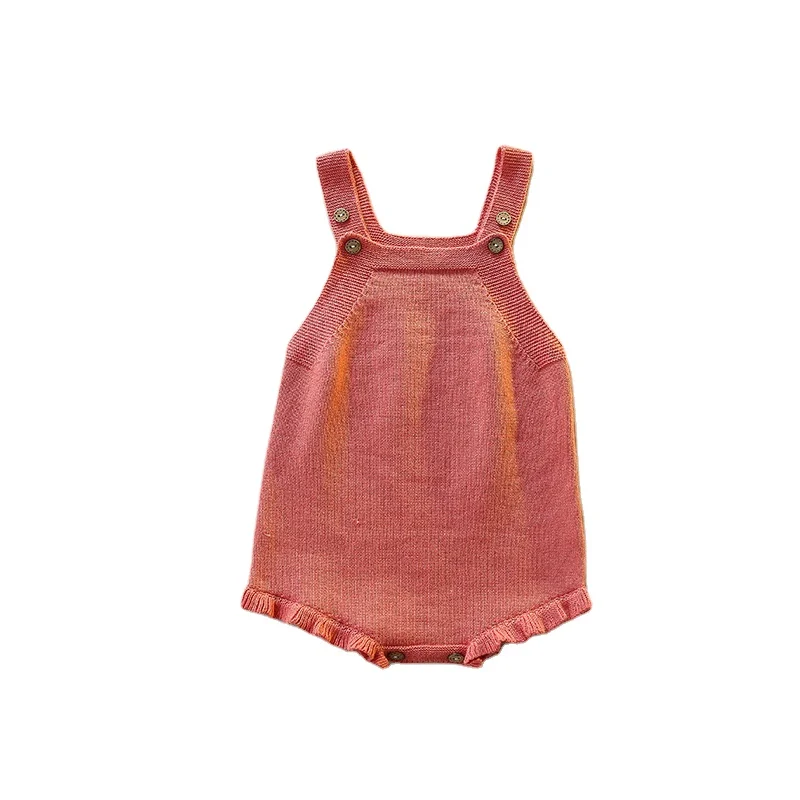 New White Newborn Toddler Spring Summer Sleeveless Sweaters Crawl Clothes Cute 100% Cotton Baby Knitted Romper(Old) With Buttons