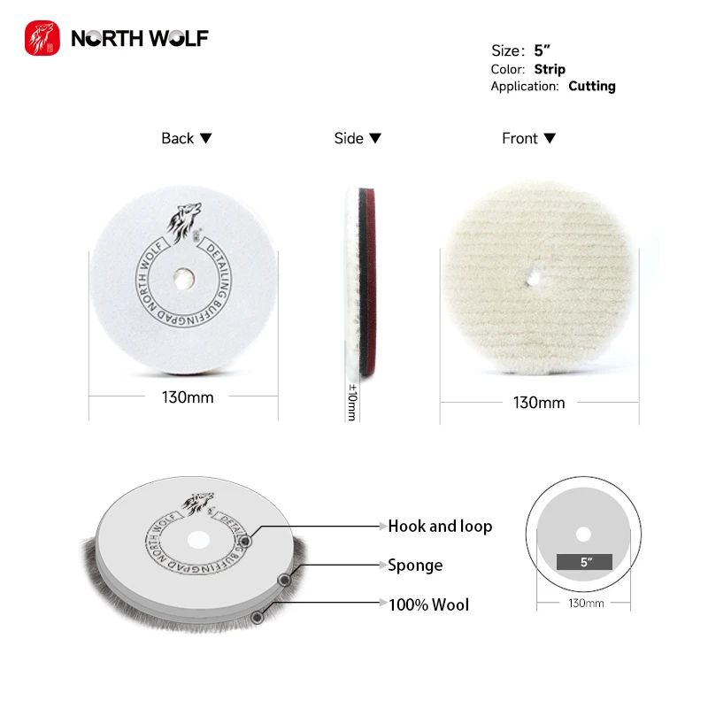 North Wolf Double Color Foam Layer Wool Buffing Pad 5ln Polish Pad Car Aggressive Wool Cutting Pad