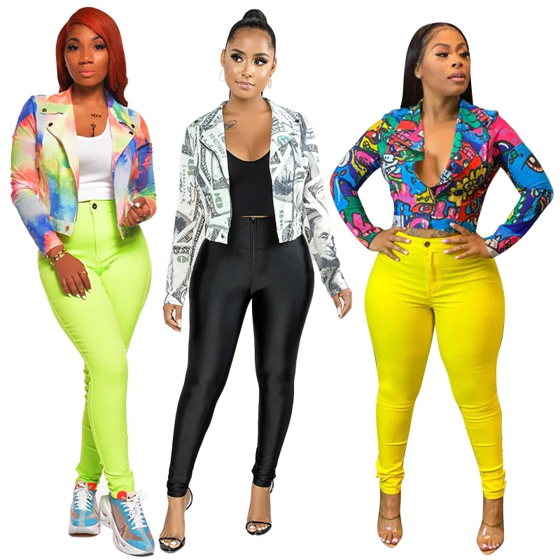 
20856 New collections wholesale cool bodycon short biker hight quality coats winter long sleeve coats printing short sexy coats 