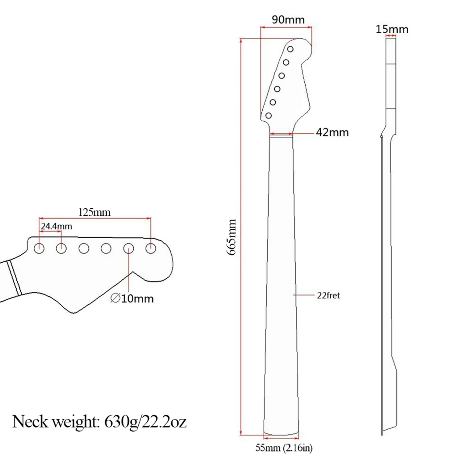 Customizable High Gloss Roasted Matte Yellow 22 Frets Canadian Maple Harp Handle Guitar Necks For ST Style Guitars