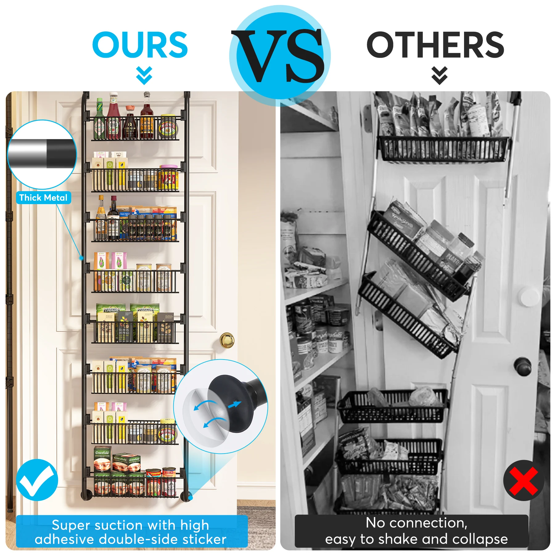 Storage Bathroom Wall Mounted Over the Door Hanging Laundry Basket with 6 Baskets for Large Storage