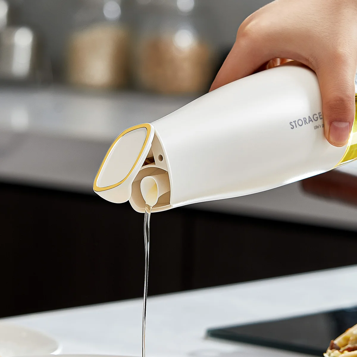 500ml Three color option Kitchen Transparent Cooking Leakproof Glass Oil Bottle With Lid