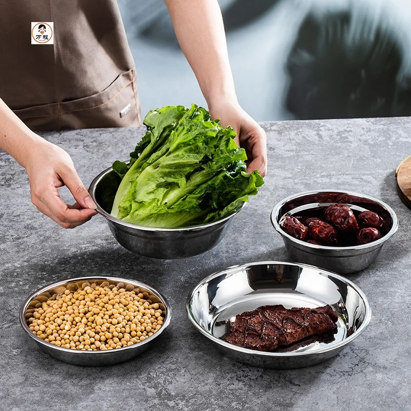 
Wholesale Tableware 304 Thickened Stainless Steel Basin Soup Basin Deepened Plate Serving Tray 