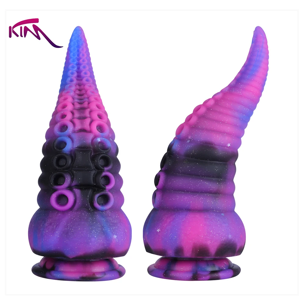 New Mixed-color Liquid Silicone Large Phallus Simulation Alien Posterior Anal Plug Dildo Sex Toy