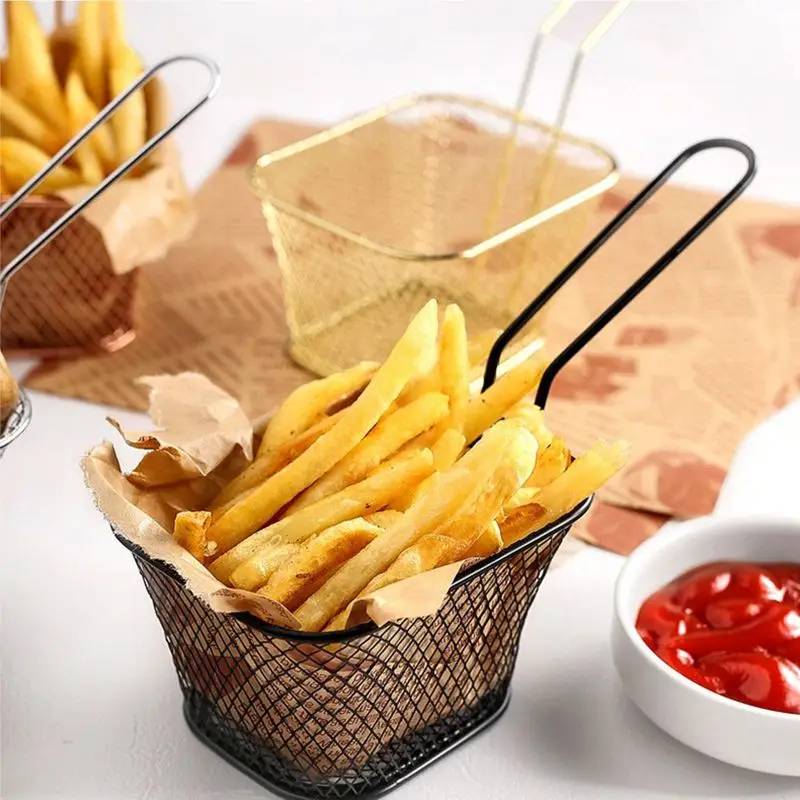 High Quality Square French Chip Frying Serving Carbon Steel Fried Basket Fries With Handle