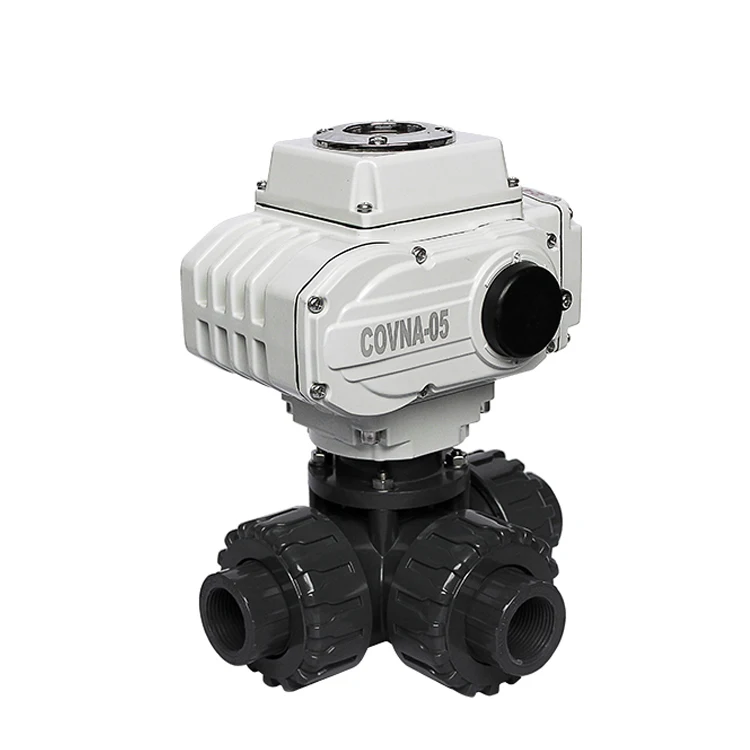 COVNA On Off Type Plastic Motorize Actuated Valves 120V DN50 3 Way Electric PVC Ball Valve