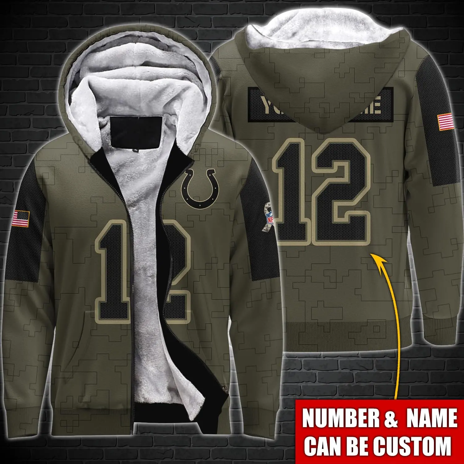 Flight Trademark Colts Jacket Hood Famous Clothing Premium Fashion Brands Oem Custom Men Sleeve Varsities Fleece Jacket