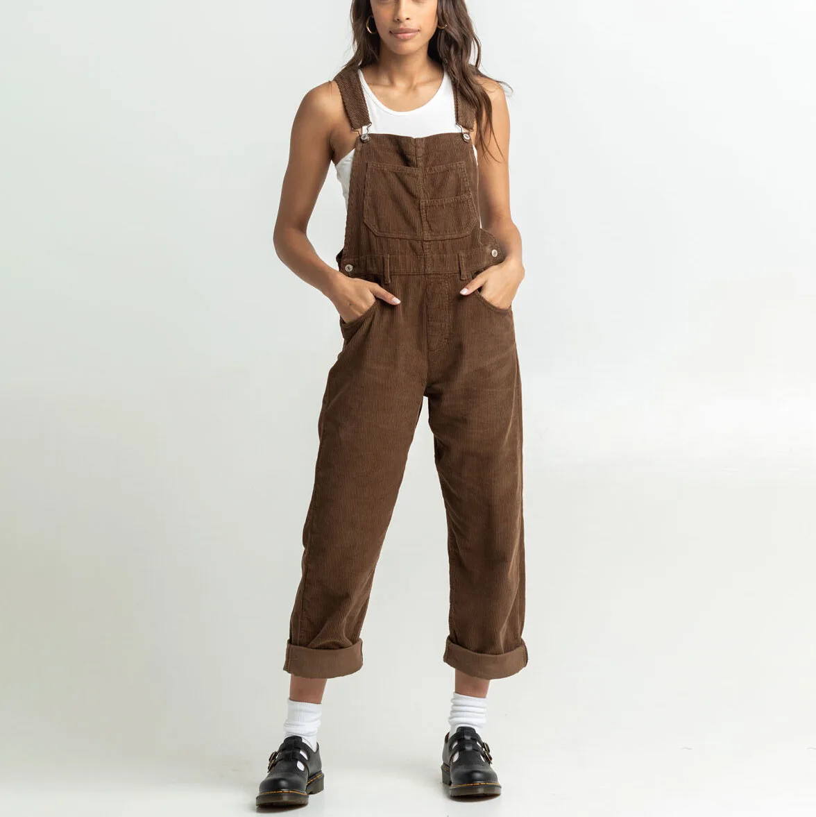 Custom Solid Loose Casual Cargo Sweatpants Jumpsuit Brown Corduroy Retro Baggy Suspender Trousers Cotton Pants Overalls Women