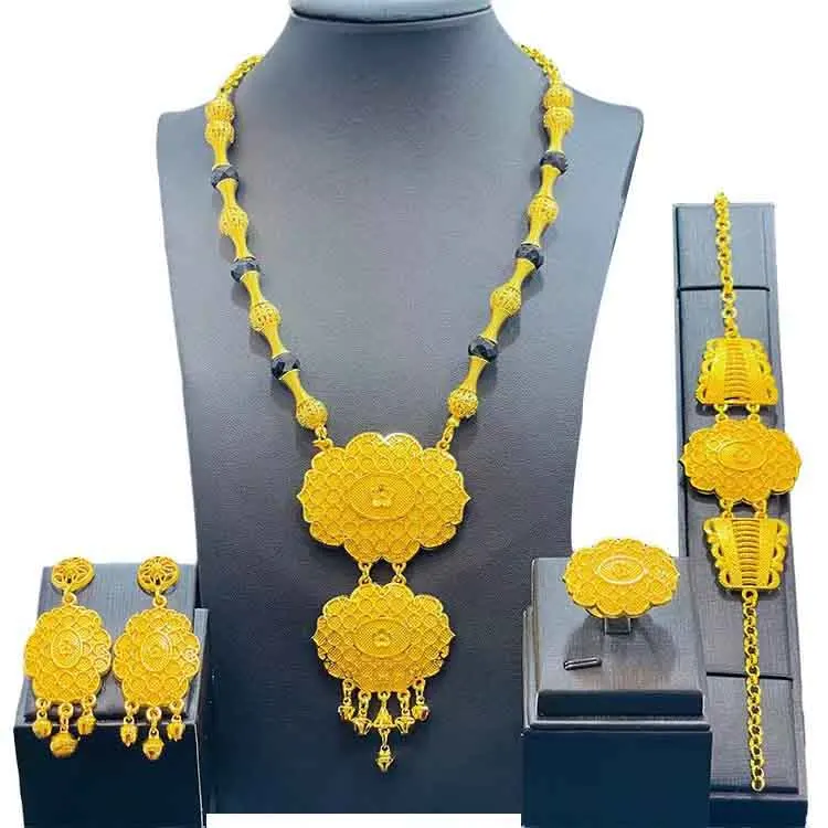 2023 New Design Dubai Gold Color Fashion Wedding Bridal Accessories Costume Necklace Set African Costume Jewelry Sets