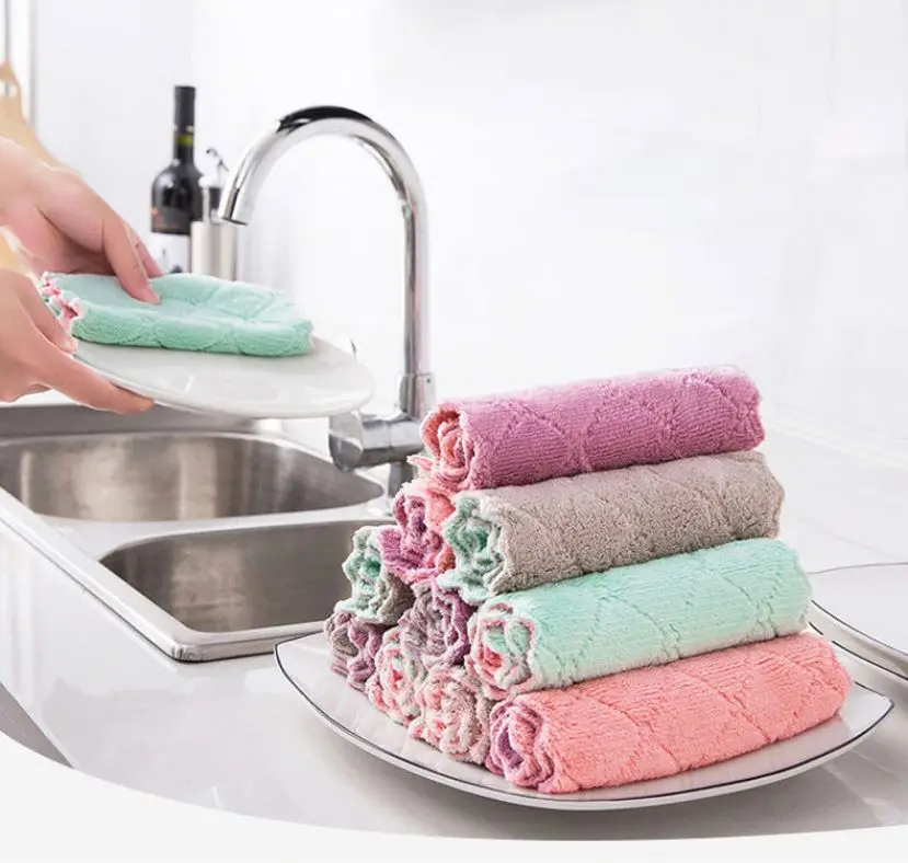 Water Absorbent Dishcloth dishtowels Thickened  Microfiber kitchen towels Kitchen Accessories Tools Towel Cleaning Cloth