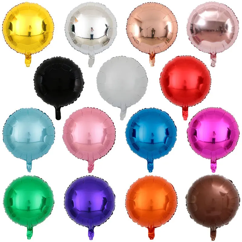 hot sale 15 colors 18 inches champagne gold white candy rose pink blue orange red gray green round metallic plain foil balloon