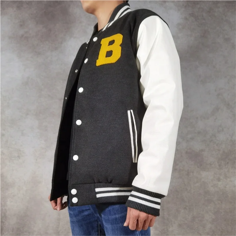 Вышитый Пользовательский логотип OEM кожаный рукав Бейсбол Letterman Varsity куртка зимнее уличное Пальто Спортивные куртки большого размера для мужчин