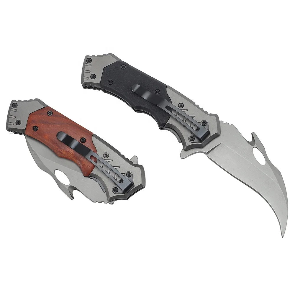 Wholesale Wood Handle Folding Camping Survival Pocket Mushroom Knife with Cutting Curved Blade