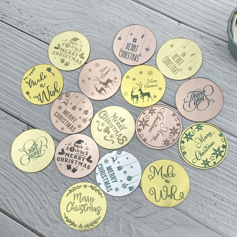 Merry Christmas Disc Cake Decorations New Year Cupcake Topper Gold Acrylic Cake Topper for Christmas Party Cake Decorations