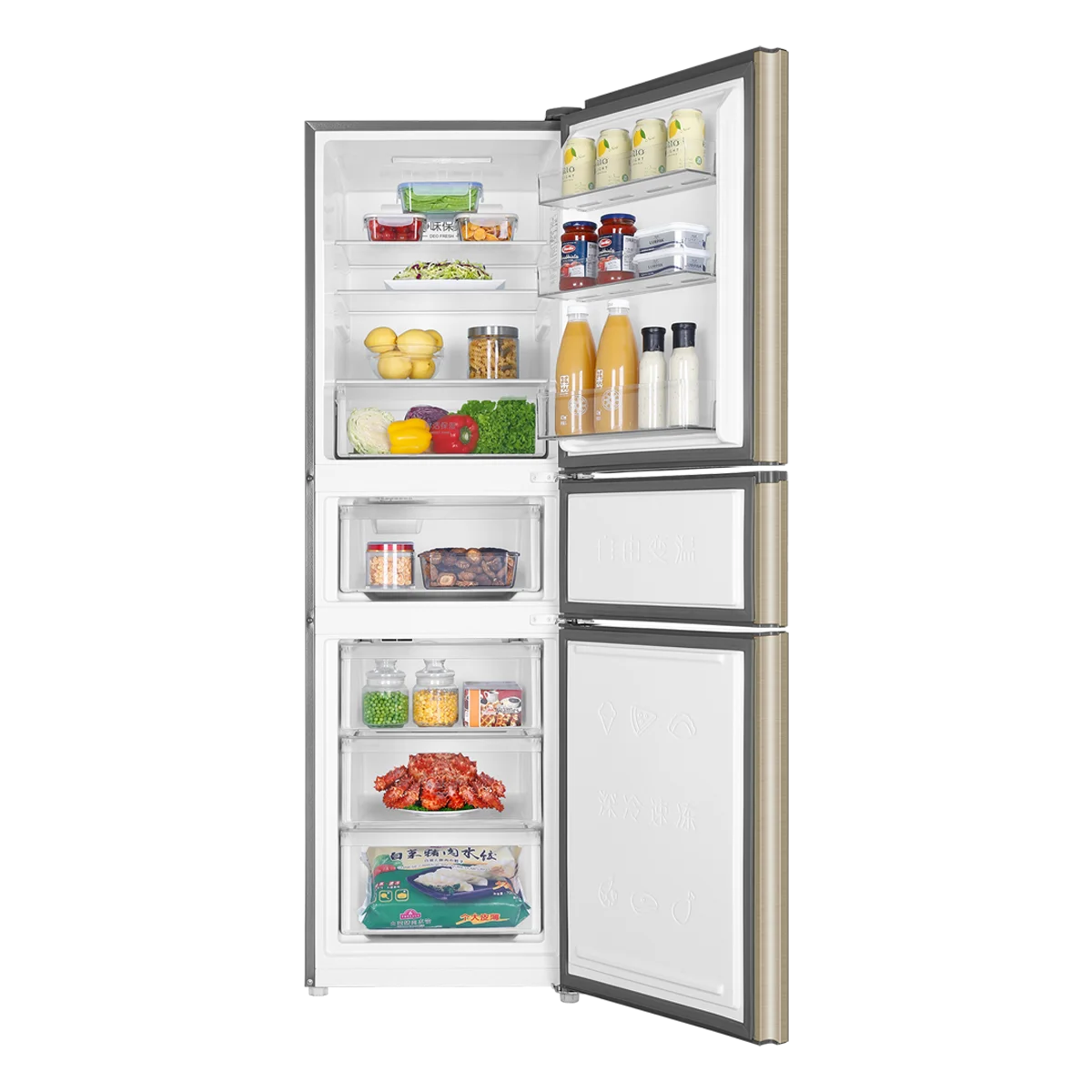 3 Door Home Kitchen fridge/freezer household refrigerator with racks inside the door