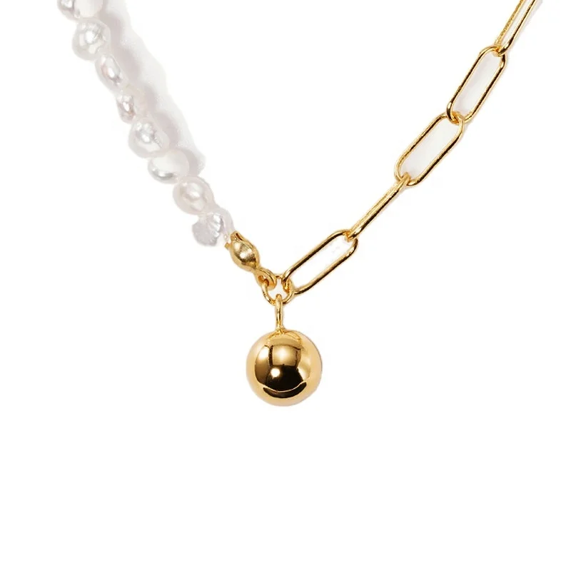 YINSAKI 925 Sterling Silver Choker Fresh Water Pearl Paper Clip Paperclip Chain Baroque  Necklace 18K Gold Plated