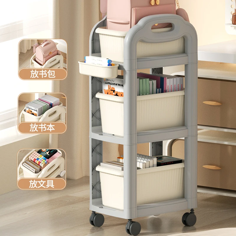 Modern 2 tiers trolley bag storage rack Book storage rack Home living room school bag removable table with roller rack