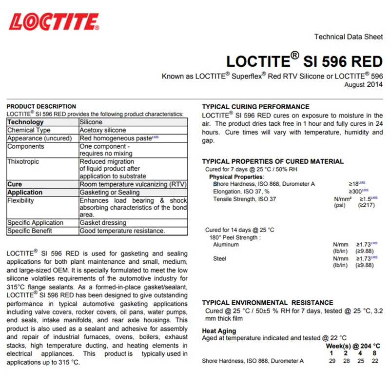 Henkel loctite SI 596 300ml Red rtv silicone sealant  bond Adhesives&Sealants glues  paste