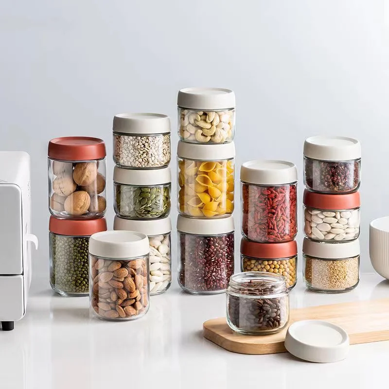 empty 450ml Round transparent wide mouth glass jar cookie candy storage glass honey sealed jar with metal id