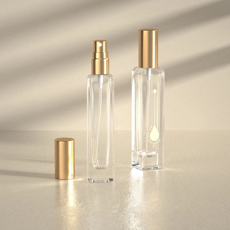 Factory wholesale empty perfume atomize 15ml Clear square glass perfume bottle with spray
