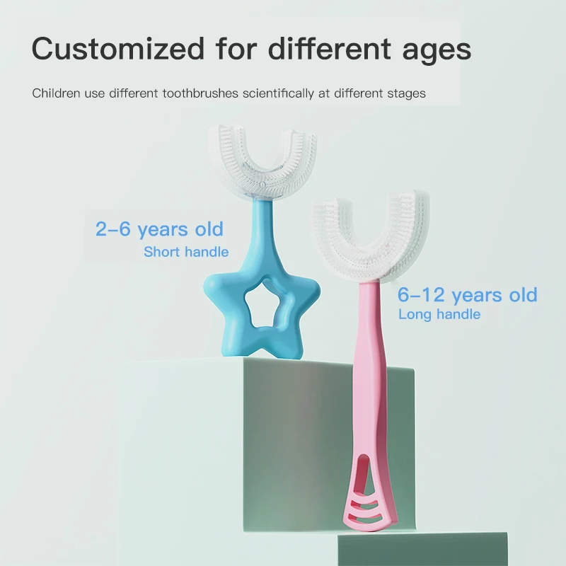 Kids Toothbrush U-Shape Toothbrush With Handle  Oral Care Cleaning Brush For Toddlers Ages 2-12.
