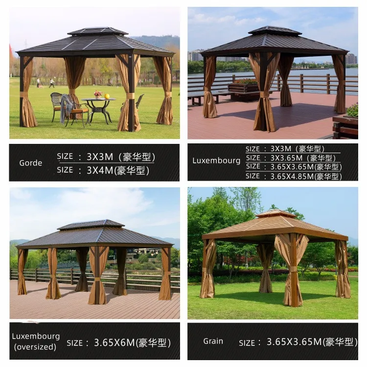 Modern Garden Waterproof roof gazebo sunshade customized 3.65*6m gazebos outdoor aluminum luxury pavilion