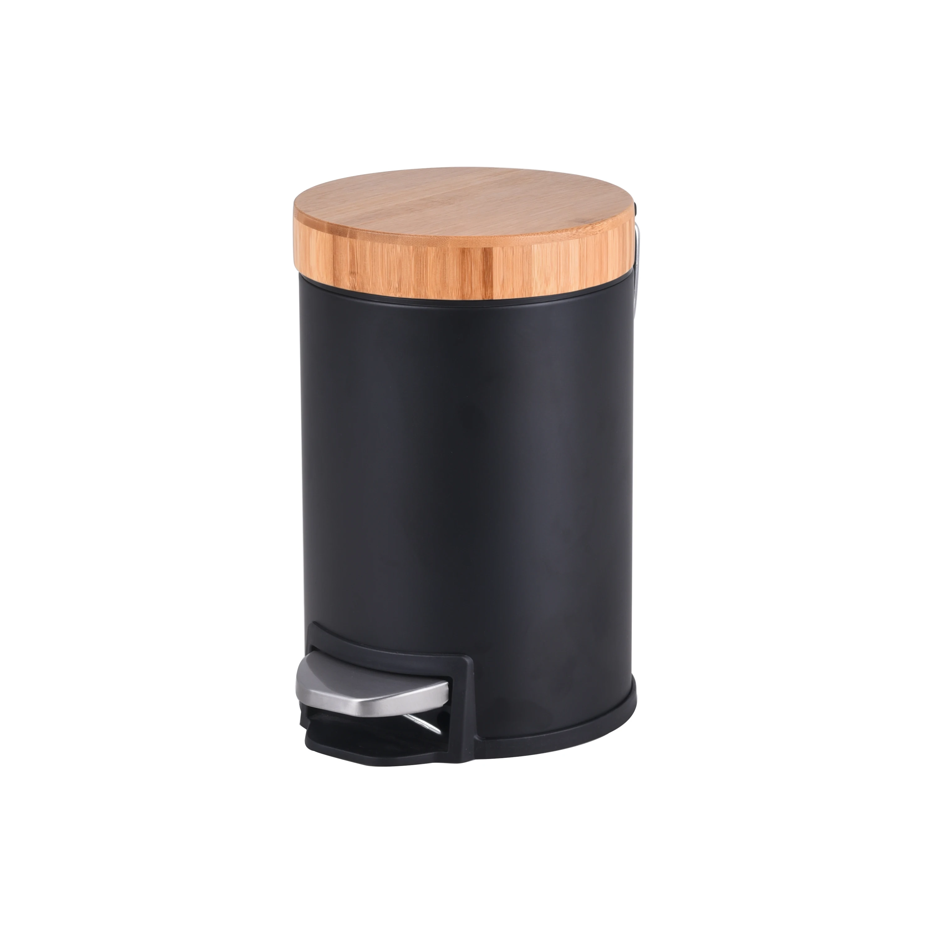 Professional Manufacture Household Creative Wood Trash Pedal Waste Bin Black