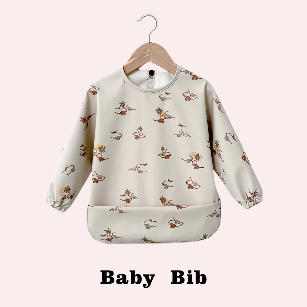 hot selling low price lovely waterproof PU feeding bibs baby full cover long sleeve overalls