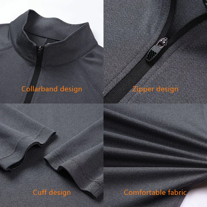 1/4 Zipper Men Active Quick Dry Crew Neck T Shirts Athletic Running Gym Workout Long Sleeve Tee Top For Sportswear