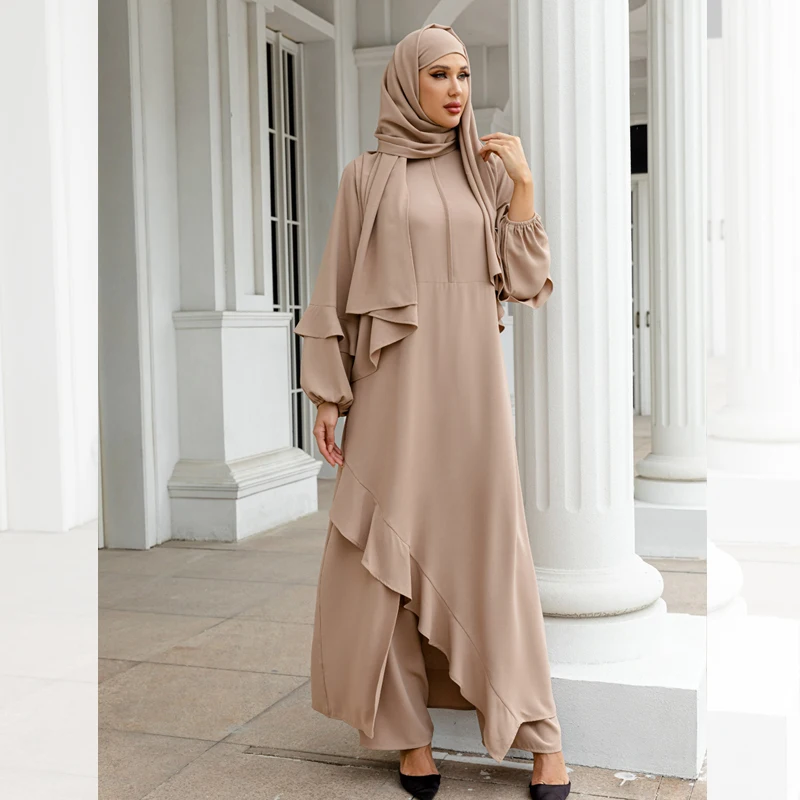 2022 Dubai Arab Oman Elegant Women Muslim modest Long Tunic Pants co ord set 3pcs Islamic Clothing