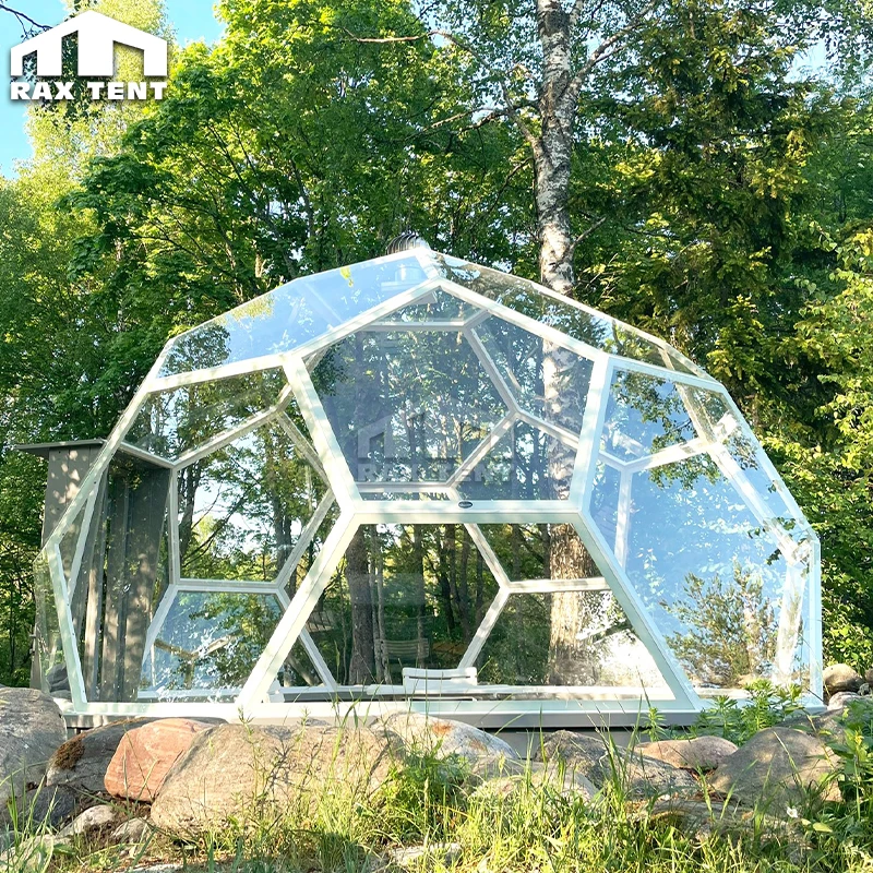 Transparent Glass Igloo Dome Greenhouse Sunroom in Garden