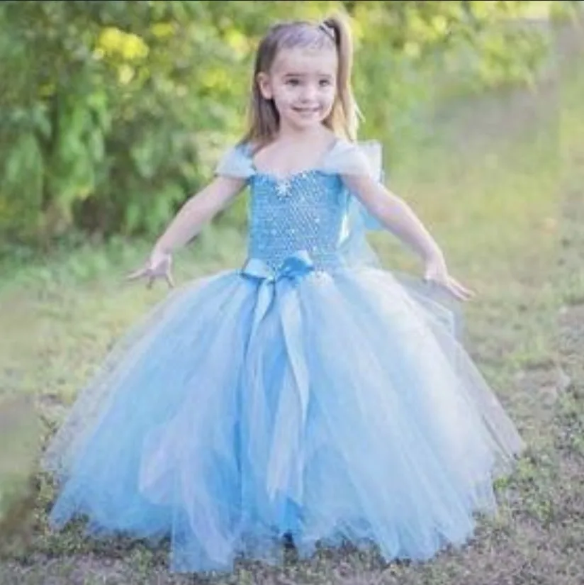 Ice Elsa Queen Toddler Kids Little Girls Princess Costume Blue Cosplay Dress up Birthday Party with Accessories