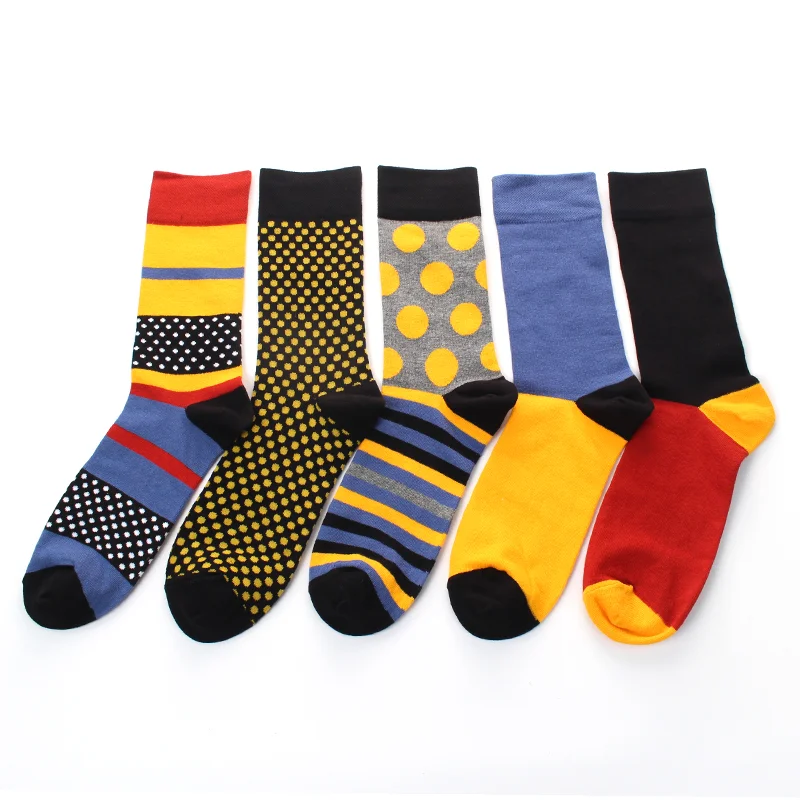 Low MOQ dress Jacquard colorful crazy novelty happy funny men socks