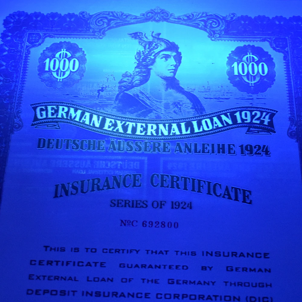 1924 немецкая банкнота из золотой фольги стоимостью 1000 долларов США Ультрафиолетовый светящийся и серийный номер для деловых подарков предметов коллекционирования