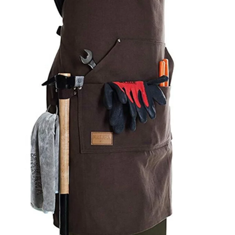 High-grade wet wax canvas apron custom logo carpenter men welding protective apron webbing shoulder strap multi-tool overalls