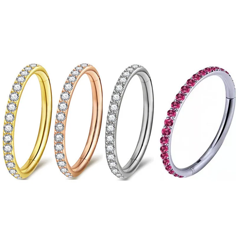 16G 18G Rose Gold Plated Body Piercing Jewelry Earrings Cubic Zirconia G23 Titanium Nose Rings for Women