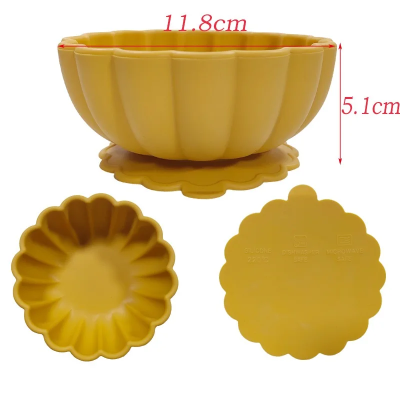 New Design Food Grade Kids Eating Babies Cuenco De Silicona Food Feeding Baby Silicone Pumpkin Shaped Suction Bowls
