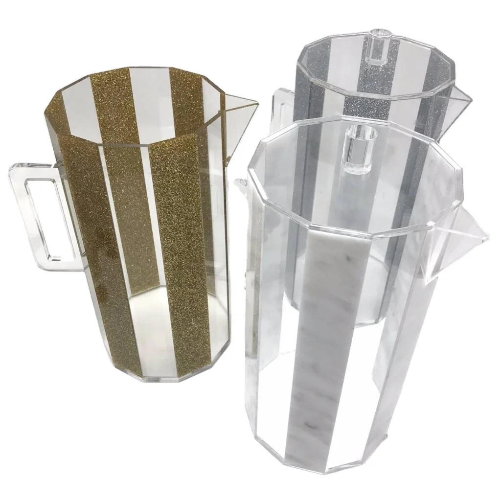 Acrylic Hexagon 12 edges Gold Glitter Lucite Pitcher with clear lid