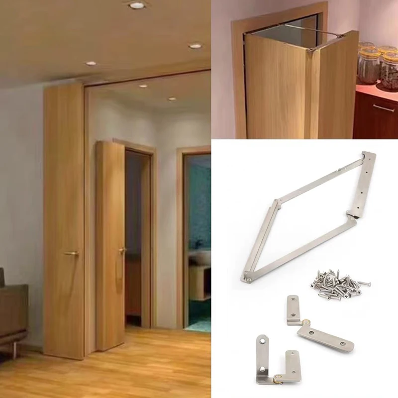 Stainless Steel Wood Kit Swing Double Bi-fold System Compack Set Folding Door Hardware Swing Fittings 180 Degree Bifold