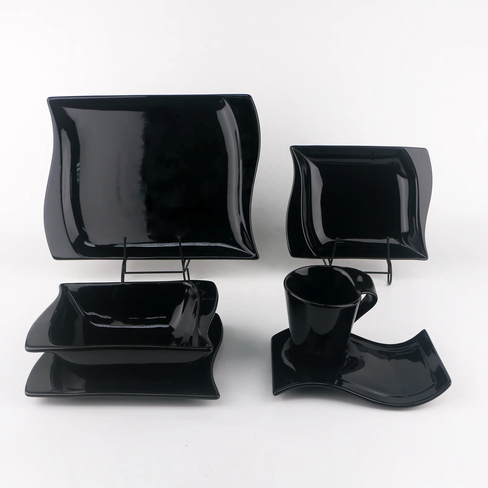 36 шт. черный набор посуды Роскошная фарфоровая Комплектная посуда керамика бесконечные угловой Посуда Столовые