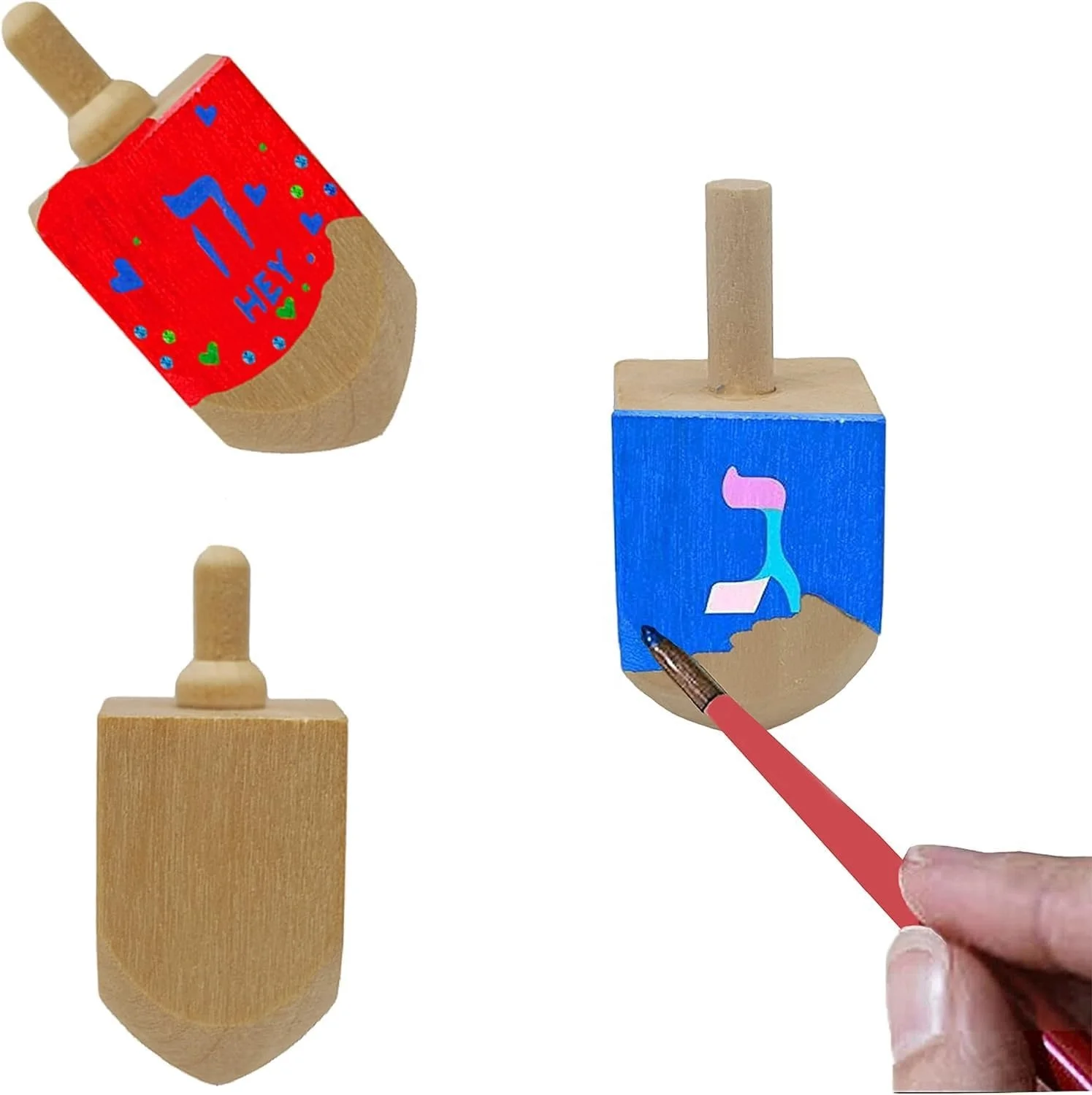 Customized Design Your Own Wooden Chanukah Dreidel, Unfinished Natural Wood Dreidels