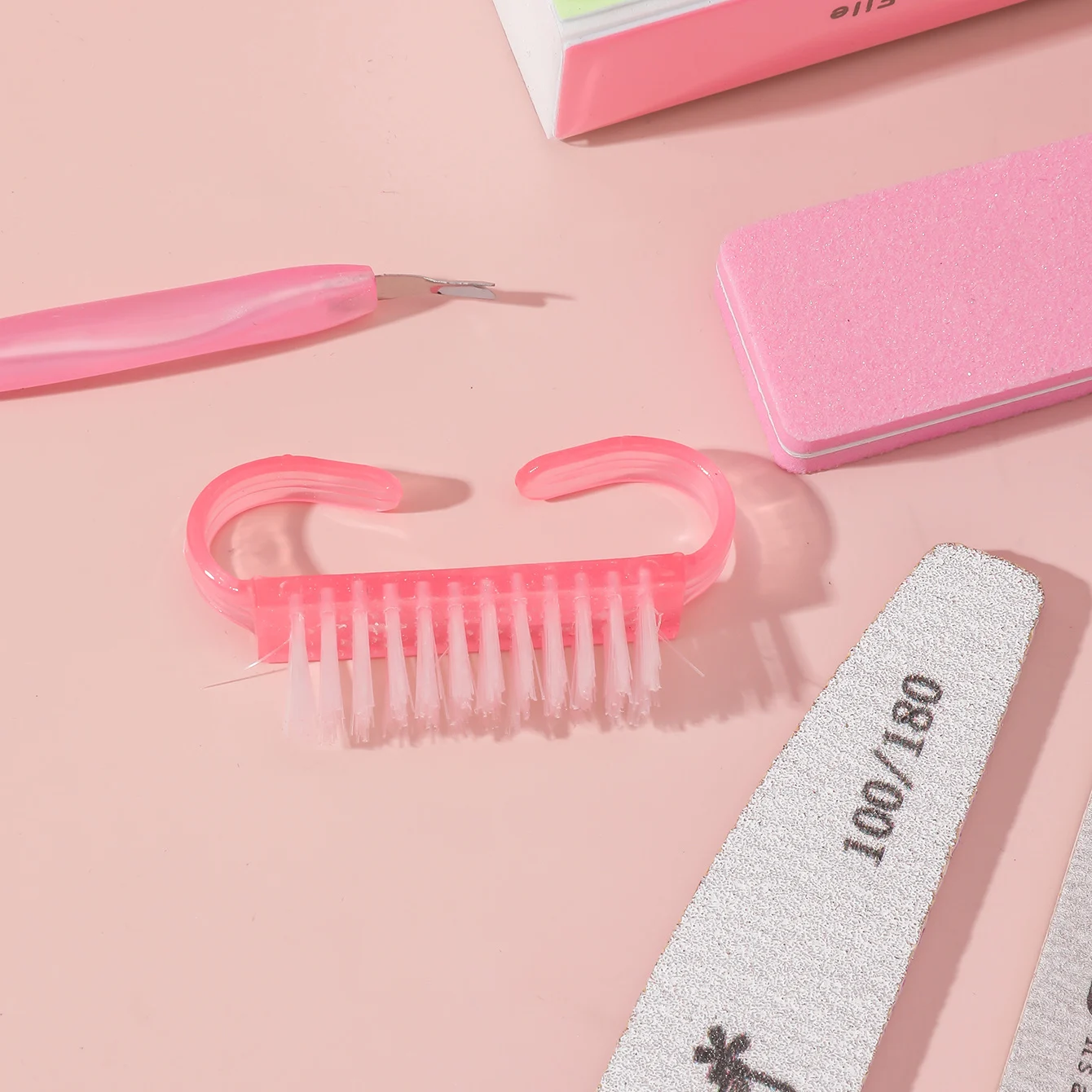 Nail file set 6 pc with buffer block nail clean brush nail buffer and file cuticle pusher custom manicure set professional