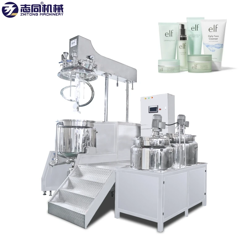 Steam heating Internal external circulation homogenizer  cosmetic cream production line vacuum homogenizing emulsifier machine