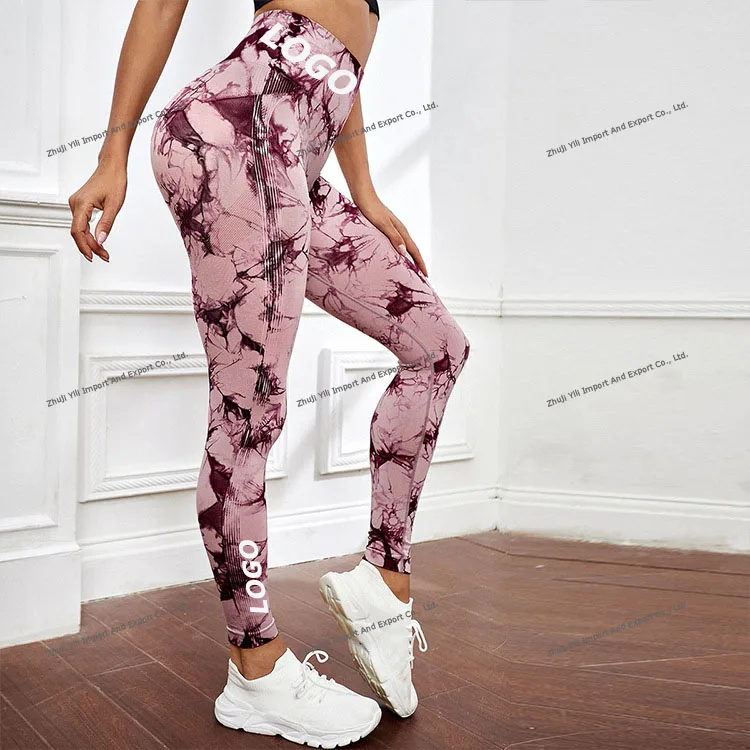 Wholesale In Stock Large Stretch High Waist Yoga Fitness Pants Tie Dye Marble Soft Seamless Scrunch butt Yoga Leggings For Woman